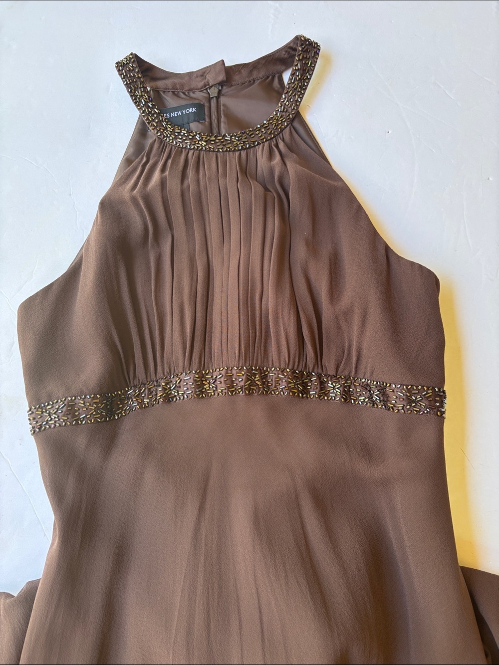 Vintage Y2K Silk Beaded Brown Formal Long Dress Gala Party Special Occasion Cute - Picture 13 of 17